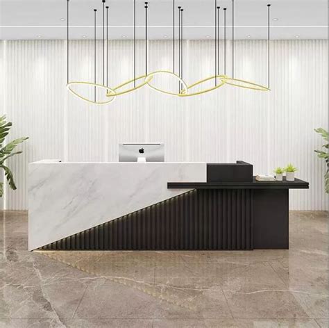 Wood Marble Architecture Lobby Modern Reception Desk Modern Reception