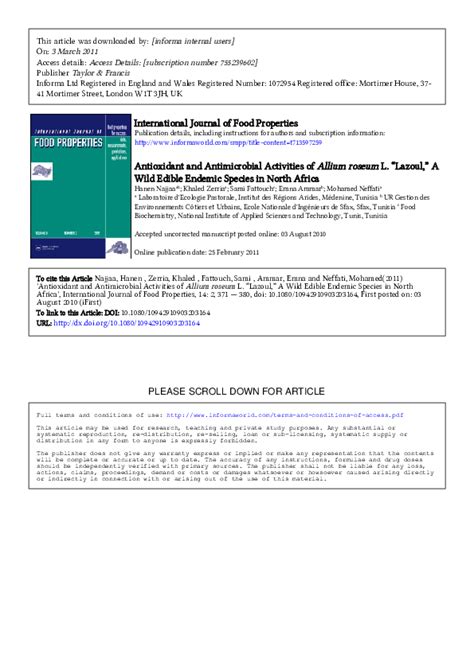 Pdf Antioxidant And Antimicrobial Activities Of Allium Roseum L