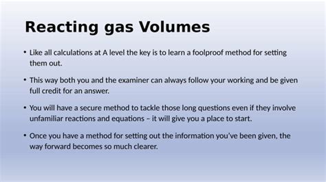 A Level Chemistry Calculation Shots Reacting Gas Volumes Teaching Resources