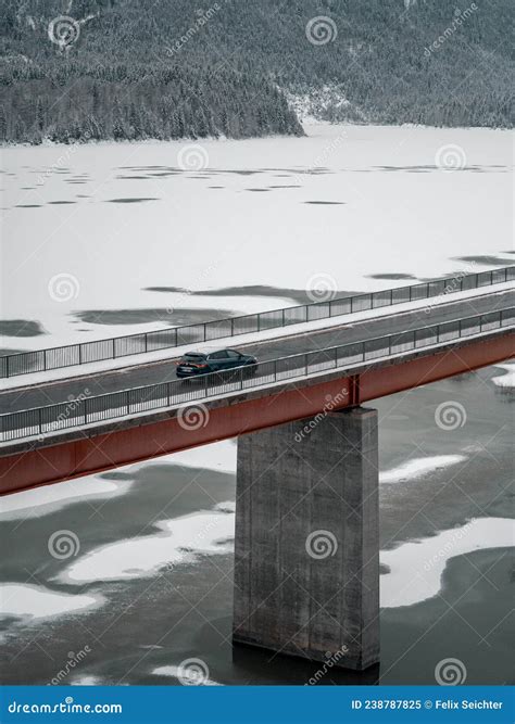 Lake Sylvenstein And Bridge In The Alps Of Bavaria In Winter Germany