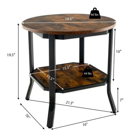 2 Tier Sofa End Side Table Nightstand Round Tabletop For Living Room