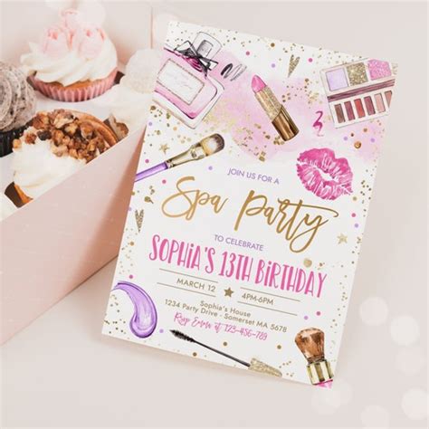 Editable Glitz And Glam Birthday Party Invitation Spa Makeup Etsy