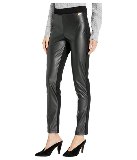 Calvin Klein Faux Leather Front Compression Leggings In Black Lyst