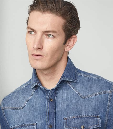 Mens Brunello Cucinelli Blue Denim Western Shirt Harrods UK