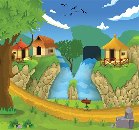 Vector Illustration Of Beautiful Chinese Style Village Cartoon