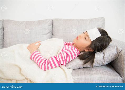 Girl Sleeping And Sick On Sofa Stock Photo Image Of Asian Little