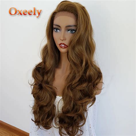 Oxeely Color Body Wave Hair Synthetic Lace Front Wigs Brown Hair