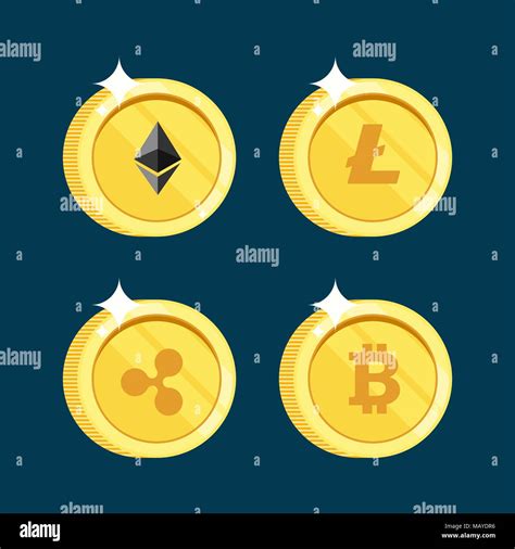 Set Of Icons Litecoin Ripple Ethereum Bitcoin Coins On The Isolated