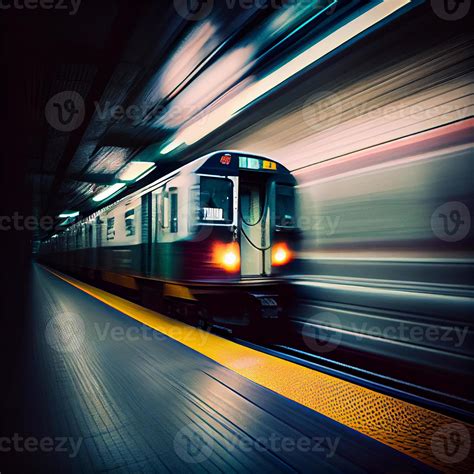 Subway Station Speeding Fast Train People Rushing To The Electric