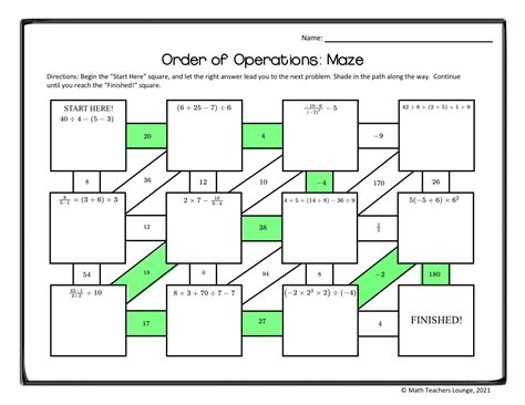 Order Of Operations Puzzle Worksheets