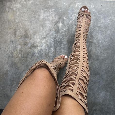 Nude Knee High Stiletto Boots Depop
