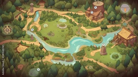 Map of the enchanted forest with various landmarks and locations for ...