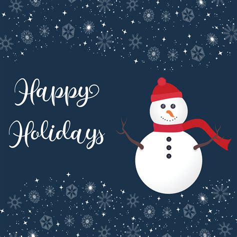 Happy Holidays Greetings With Snowman And Falling Snowflakes Vector