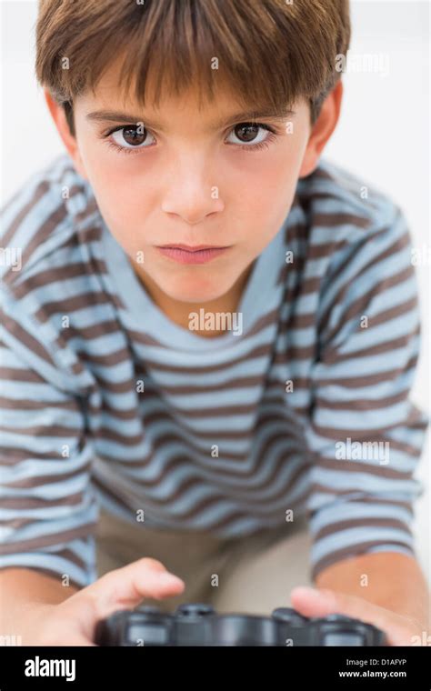 Little Boy Playing Games Console Stock Photo Alamy