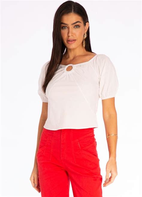 Blusa Ciganinha Argola Branco Doce Trama