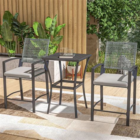 Outsunny Pc Rattan Patio Bar Table And Bar Chairs W Cushions Home Bar