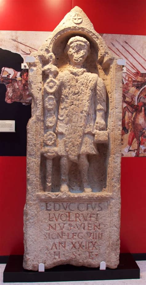 Roman Tombstone Commemorating The Legionary Standard Bearer Lucius