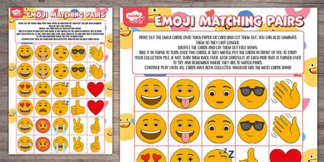 😊 Emoji Matching Pairs Game Printable Twinkl Party