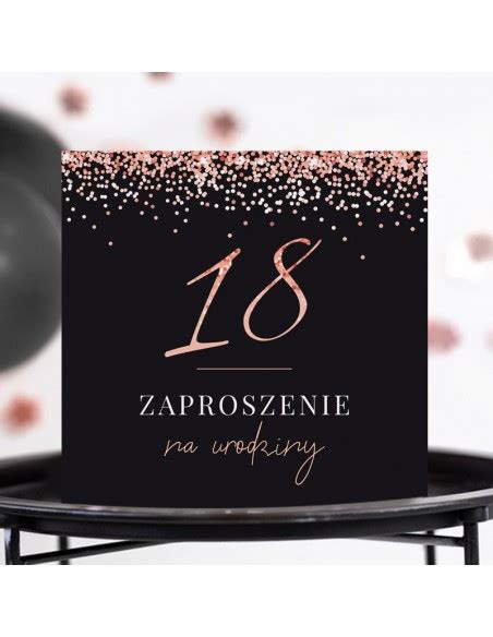 ZAPROSZENIA Na 18 Urodziny Rosegold Black 10szt Koperty