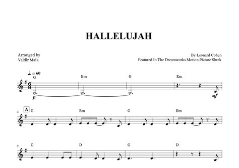 Hallelujah Arr Valdir Maia Sheet Music Andrea Bocelli Lead Sheet