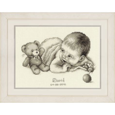 Counted Cross Stitch Kit Birth Record Baby With Teddy Vervaco