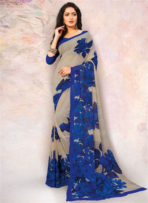 Buy Multi Colour Floral Print Georgette Classic Saree Online