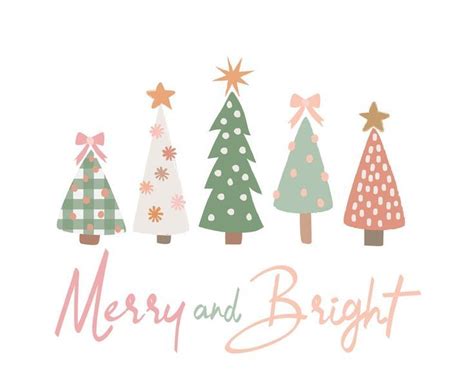 Pastel Holiday Christmas Trees And Word Art Collection Etsy Kerst