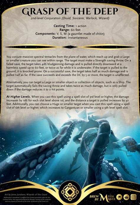 New Spell Grasp Of The Deep 2nd Level Conjuration A Kraken Themed