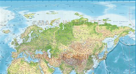 Digital Vector Political World Map With Relief Terrain For Land And