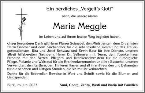 Traueranzeigen Von Maria Meggle Allg Uer Zeitung