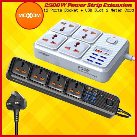 6MonthsWarrantyMoxom 2500w Power Strip 12 Ports PD QC Type C USB Plug