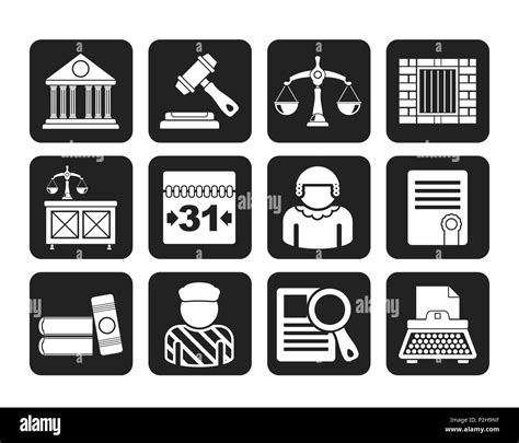 Silhouette Justice And Judicial System Icons Vector Icon Set Stock