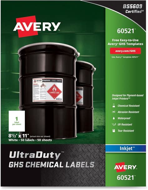 Avery Ultraduty Ghs Chemical Labels For Pigment Based Inkjet Printers