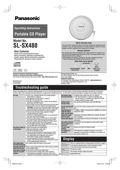 Free Audio Service Manuals Free Download Panasonic Sl Sx 480 Owners Manual