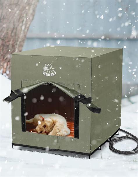 Deerfamy Large Heated Cat House For Outdoor Cats In Winter Elevated