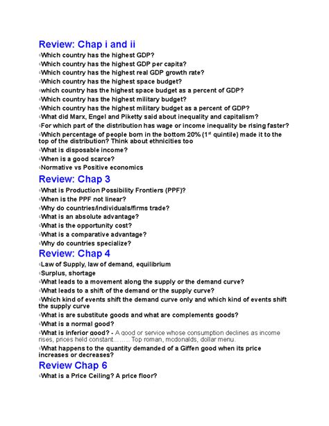 Econ Exam 1 Reviw - Review for chapter test - Review: Chap i and ii