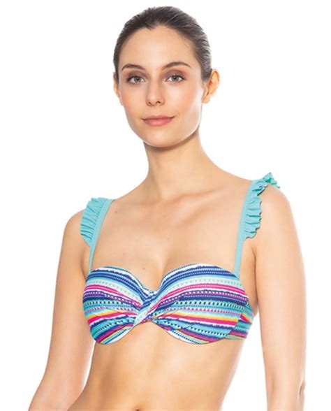 Top bikini bandeau con copa estampado Líneas ethnicas Bikini Bikini