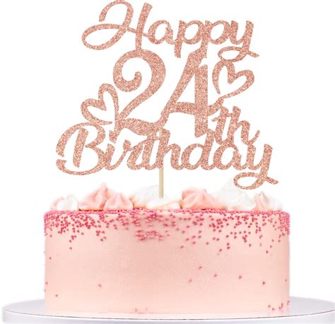 Unoggsor Rose Gold Glitter Happy 24th Birthday Cake Topper