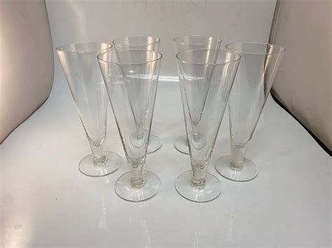 Set Of 6 Clear Glass Pilsner Beer Drink Glasses