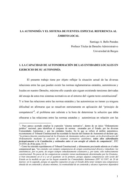 La Autonomia Y El Sistema De Fuentes La AutonomÍa Y El Sistema De Fuentes Especial Referencia