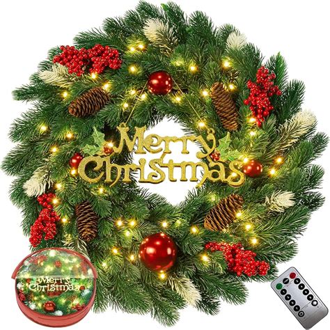 8mo Finance 18 Inches Pre Lit Artificial Christmas Wreath Lighted Christmas Wreaths For