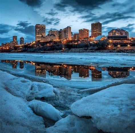 Winter Night Reflections in Edmonton