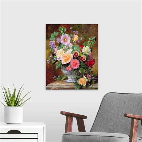 Roses Pansies And Other Flowers In A Vase Wall Art Canvas Prints