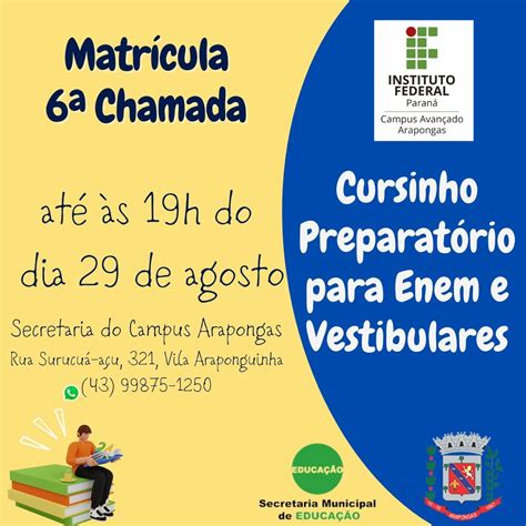 Cursinho Pré vestibular Municipal gratuito realiza 6ª Chamada