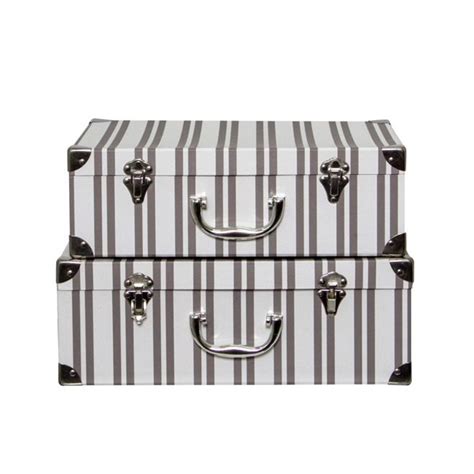 Nesting Suitcases Set Of 2 White With Grey Stripes Diy Etsy Australia