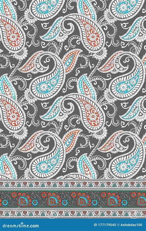 Textile Traditional Paisley Allover Pattern Design Art For Fabric Stock