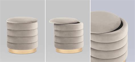 Пуф с ящиком Charlotte бежево-серый Glossy Velor по цене 6 990 руб ...