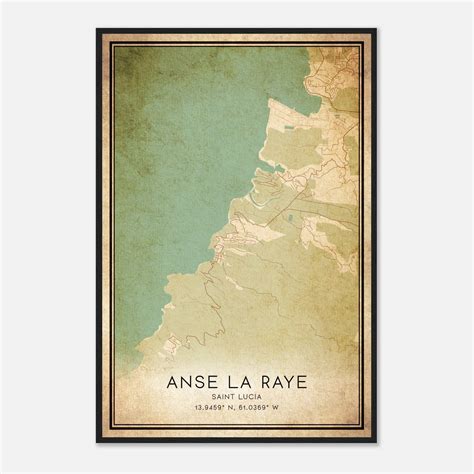 Vintage Anse La Raye Saint Lucia Map Poster, Anse La Raye City Road ...