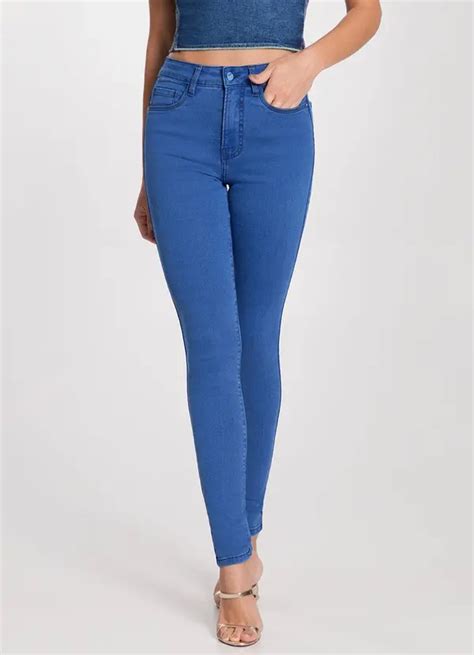 Calça Jeans Skinny Chapa Barriga Azul Lunender Feminino