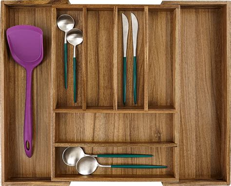 Utoplike Acacia Silverware Drawer Organizer For Cutlery Adjustable